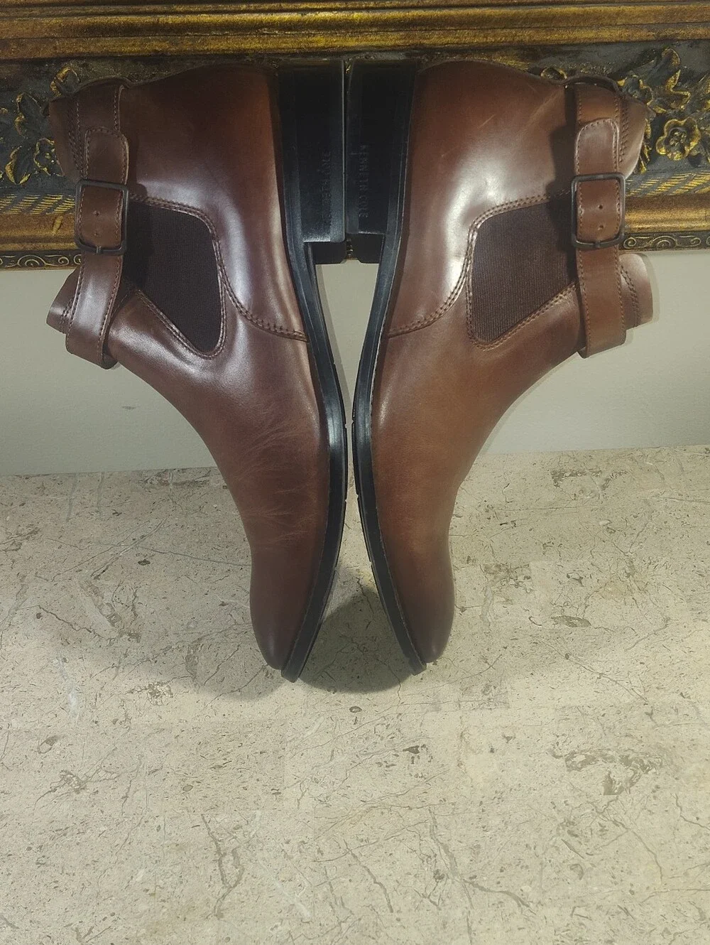 Kenneth Cole Brown Leather Roy Chelsea Boots with Side Buckle